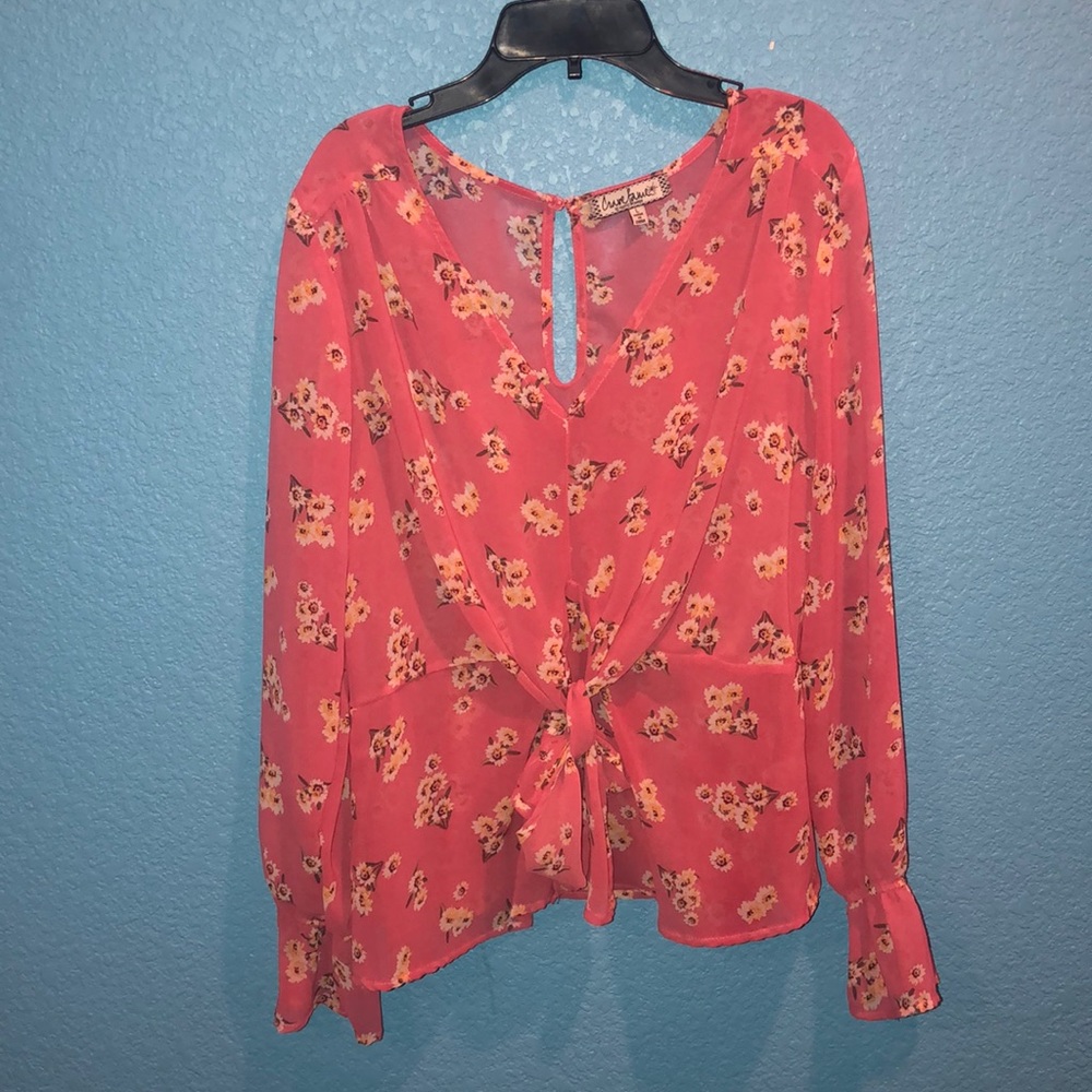 ❤️Pink Floral peplum tie top❤️